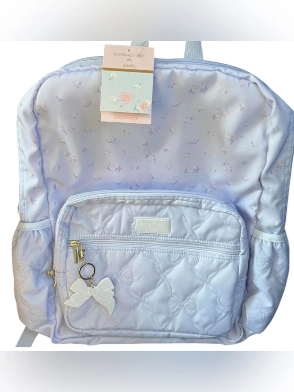 LoveShackFancy Target Collab Light Lavender/Blue Floral Quilted Backpack Viral